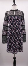 NWT Nanette Lepore 2 Flora Frock Black Flower Silk Lace Yoke Boho Peasant Dress