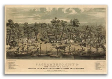 1849 Sacramento California Vintage Old Panoramic City Map - 16x24