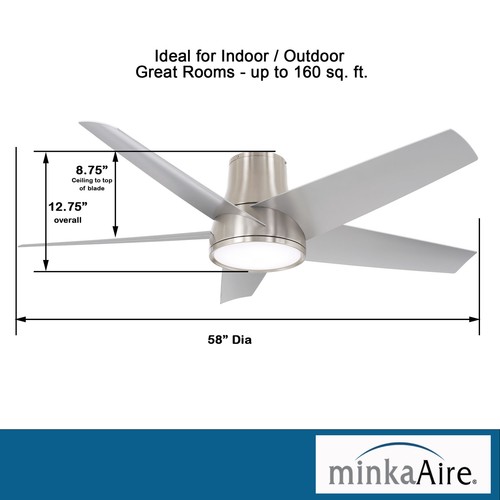 Minka Aire F782L-BNW Chubby 58" Brushed Nickel LED Outdoor Ceiling Fan + Remote - Picture 3 of 6