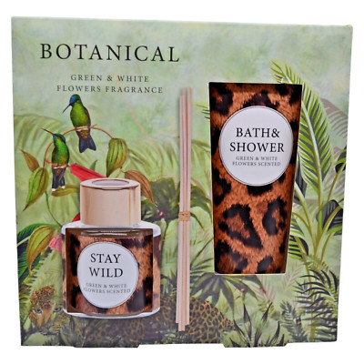 Botanical Green and White Flowers Fragrance Badeschaum Duftstäbchen Geschenkset