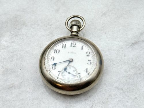 Vintage 1900’s Elgin Railroad Engraved Pocket WatchSize 18s SILVERODE Running