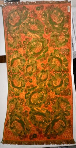 Lot: Fieldcrest Floral Poppy Orange Green Mid Century LARGE Bath Towels 2 TOTAL - Foto 4 di 10
