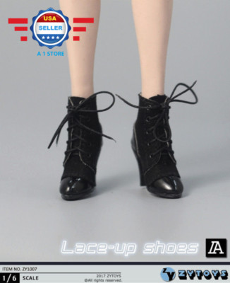 1/6 Scale Lace Up Black Leather hollow Boots for 12'' female figure PHICEN 