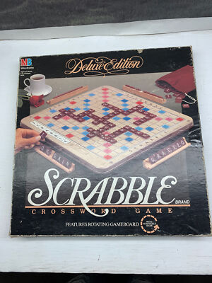 Scrabble Deluxe Edition Crossword Board Game Rotating Table- Incomplete Handmade