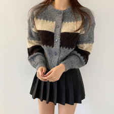 Damen Strickjacke Top Gestreift Langärmelig Pullover Mantel Freizeit Strickwaren