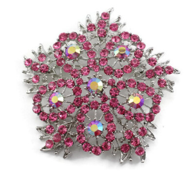Pink Fancy Austrian Rhinestone Crystal Decorative Snowflake Wedding Brooch Pin