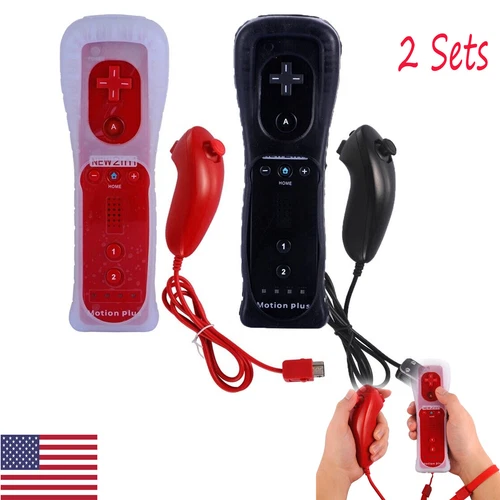 Built in Motion Plus Remote Controller &Nunchuck for Nintendo Wii /Wii U Console