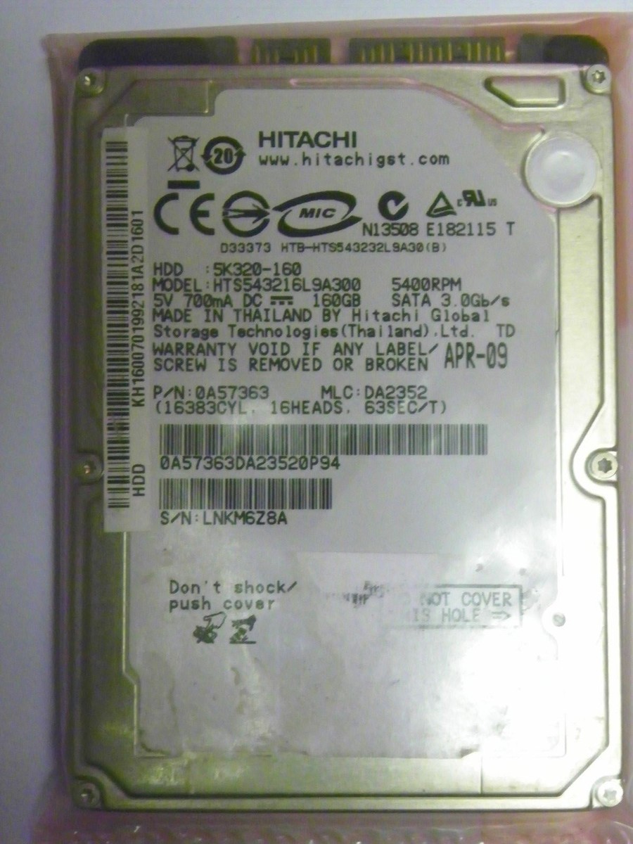 HTS543216L9A300 PN 0A57363 MLC DA2352 Hitachi 良い 160GB SATA 2.5