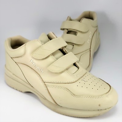 Propet W3902 TOUR WALKER EZ-Strap Shoes Womens Size 9.5M Beige Leather Sneakers