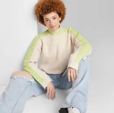 Women's Mock Turtleneck Boxy Pullover Sweater - Wild Fable - Off-White, Sz XS