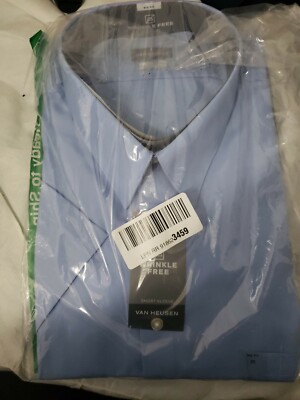 Van Heusen Men's BIG FIT Short Sleeve Dress Shirts Poplin Solid