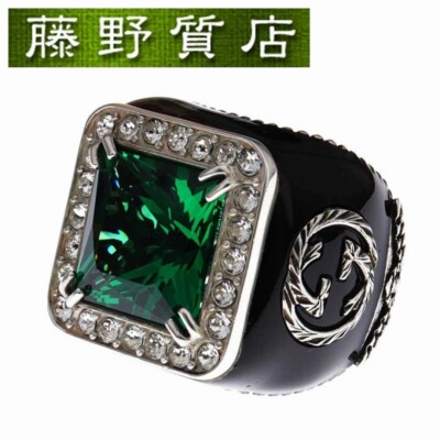 Gucci Crystal Details GG Logo Signet Ring #10 AG925 Silver x Gucci Crystal Details GG Logo Signet Ring #10 AG925 Silver x