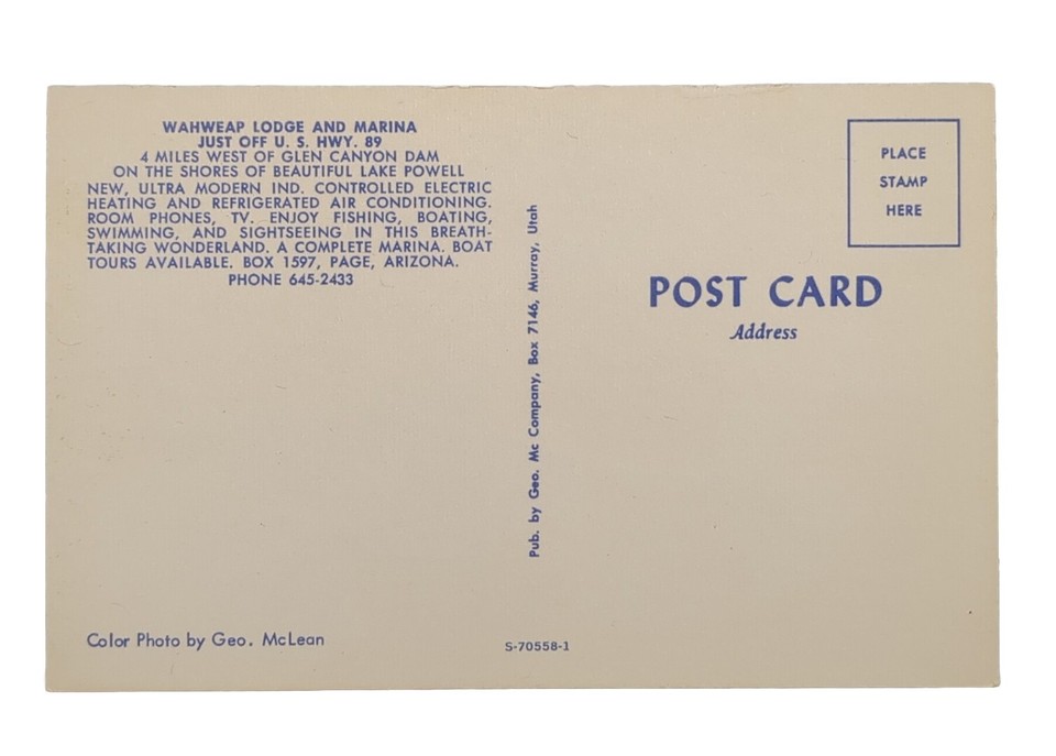 Lake Powell AZ Wahweap Lodge & Marina Motel Postcard from Page Arizona