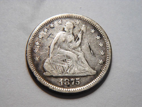 1875-P Silver Seated Liberty Quarter with VF+ details