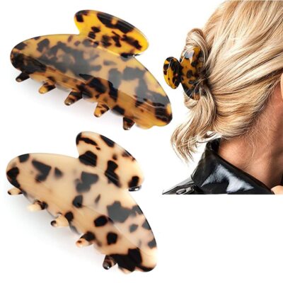 2Pcs Hair Claw Clips Small 3.5 Inch Tortoise Celluloid Hair  display picture 1