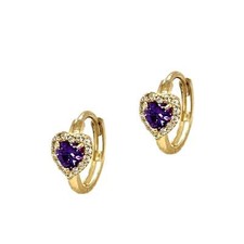14k Yellow Gold Heart Huggie Hoop CZ Earrings