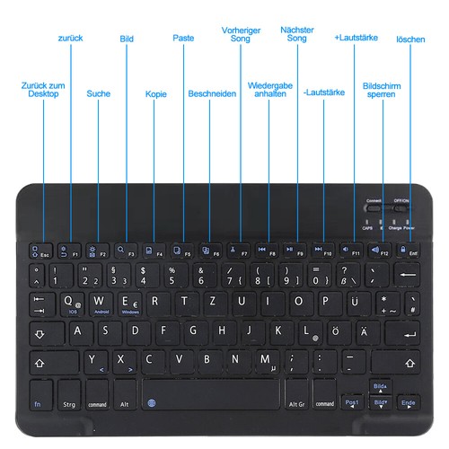 QWERTZ Bluetooth-Tastatur inkl. / Ohne Maus für Alle iOS Android Windows Tablets - Bild 5 von 33