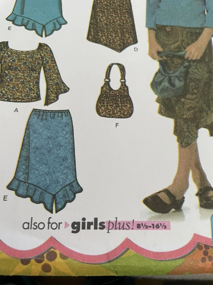 Girl/Girl Plus Boho Chic Skirt Butterfly Sleeve Top Bag Pattern Simplicity 4896 - Image 2 of 4