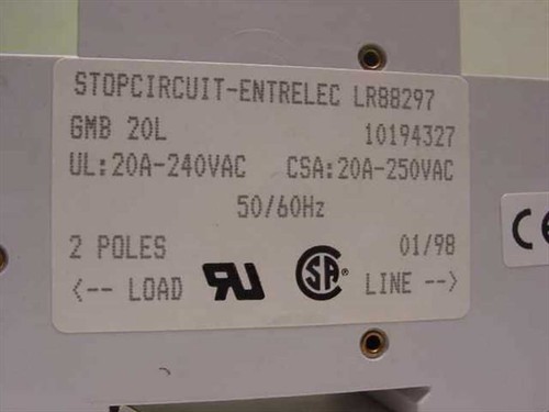 Entrelec Circuit Breaker, 20A, 2 Pole Time Delay 10194327 - Picture 4 of 4