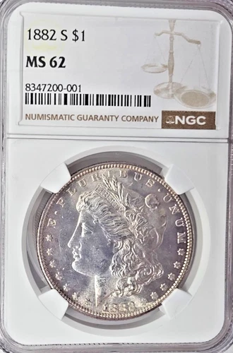1882-S US Morgan Silver Dollar NGC Mint State 62