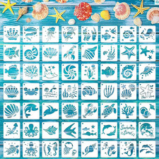 Augshy 56 Pieces Small Summer Sea Ocean Beach Stencils for Painting Crafts