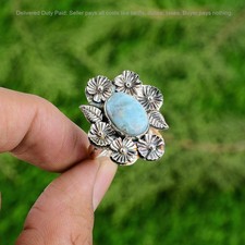 Valentines Deal 925 Silver Larimar Stone New Flower Stackable Promise Bezel Ring