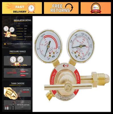 #ad #ad Medium Duty Acetylene Regulator CGA510 Forged Brass Large Tank Gauge 0 400PSI $85.99