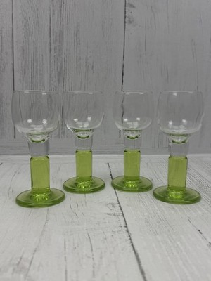 Vintage Limoncello Cordial Glasses Set of 4 Lime Green Stem Clear Bowl