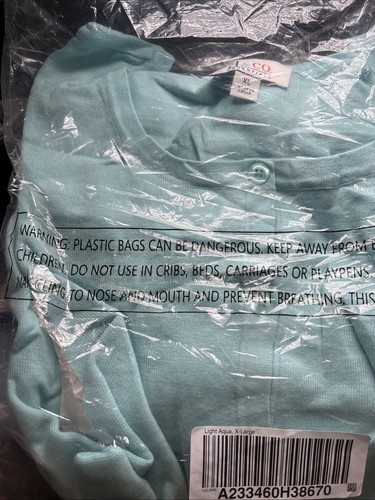 Denim & Co. Essentials long Sleeve Button Down Shirt Light Turquoise Xl New