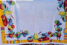 Vintage 48x53 Vibrant Mexican Folk Art with Pottery Vases Tablecloth Cotton