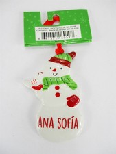 ANA SOFIA Personalized Name Holiday Ornament Snowman Xmas Target Ganz 3" Ceramic