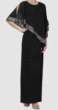 SL Fashions Women's Black Metallic-Trim Capelet Gown Size 14
