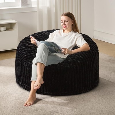 3ft Bean Bag Chairs for Adults Large Beanbag Chair with Stripe Plush Cover Bi...