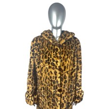 Leopard STENCILLED Print MINK Reversible Raincoat, Hood,M, Certified Vintage Fur