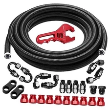 8AN PTFE Fuel Line Kit 20FT, AN8 E85 Nylon Braided 8AN Fittings + 20FT Hose