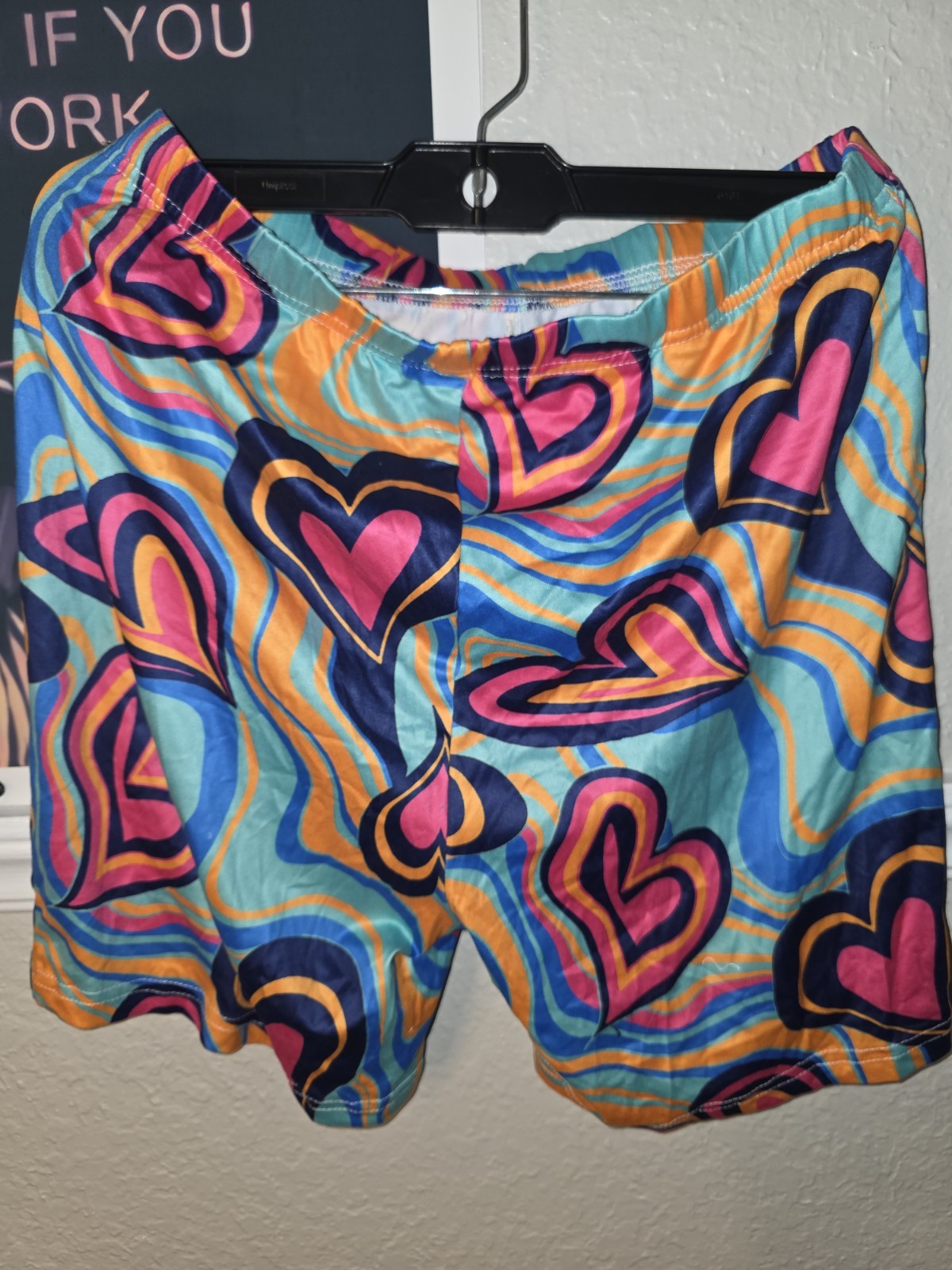SHEIN Women’s M Multicolor Heart Pull-On Elastic Waist Stretch Shorts Polyester