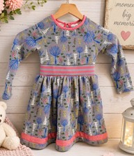 Matilda Jane Make Believe Around Town Dress Girls Size 4 Gray Pink Cotton