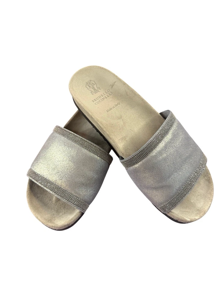 Slides de camurça Brunello Cucinelli Monili cinza tamanho 36.5 feminino EUA tamanho 6.5 $995 - Imagem 2 de 4