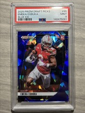 Emeka Egbuka 2025 Prizm Draft Picks Blue Cracked Ice /149 Ohio St Buckeyes PSA 9