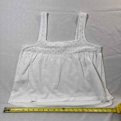 H&M white sleeveless Embroidered Gathered Yoke Crop Top Medium 