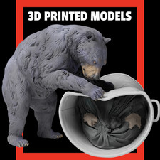 Black Bear with Trash Can 3d printed Unpainted Miniature Wild Animal RR Figure