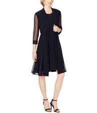 R & M Richards Womens 2-Piece Shift Dress, navy, Petite, 8P