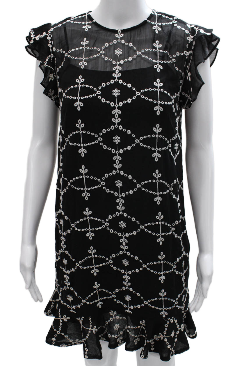 CeCe Womens Black Shift Dress Short Sleeve Round Neck Zip Size XSFree Shipping in US $100+ Orders | $6.95 Orders Below