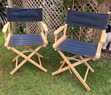 1 X Directors Chair Wooden Frame Fold Down Arms Black Covers (2 Available)