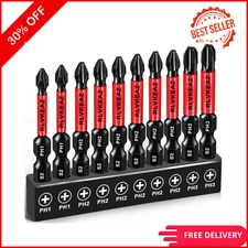 10-Pack Phillips Bits #1#2#3 Impact Magnetic 2 Inch Phillips Head Drill & Scr...