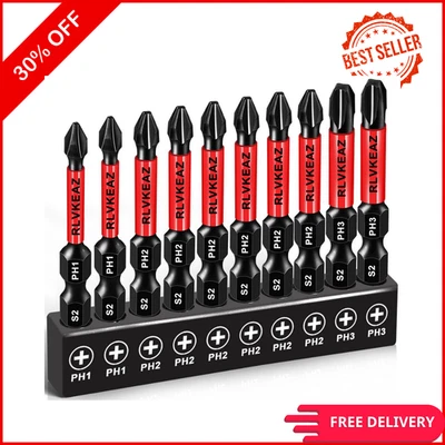 RLVKEAZ 10-Pack Phillips Bits #1#2#3 Impact Magnetic 2 Inch Phillips Head Drill & Scr..
