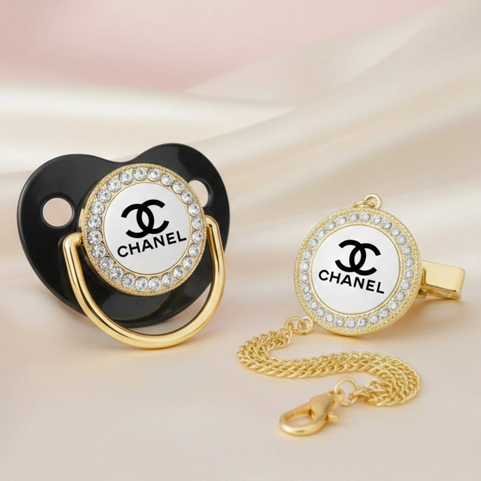 Premium Rhinestone Soother & Chain Clip Set, Newborn Boy Girl Gift
Opens in a new window or tab