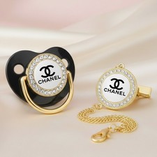 Premium Rhinestone Soother  Chain Clip Set, Newborn Boy Girl Gift