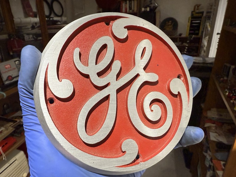 Vtg Antique GE General Electric Cast Aluminum Plaque Emblem  Nos Rare