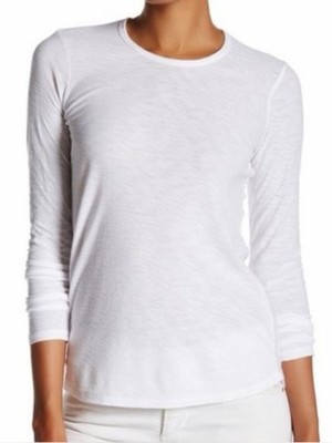 Standard James Perse White Long Sleeve Crew Neck Slub Cotton Top Size 1/Small